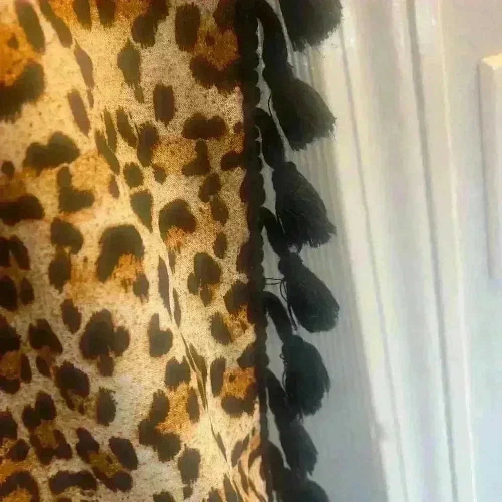 Yincra Cheetah print swimsuit cover up boxy square cut with black fringe size SM